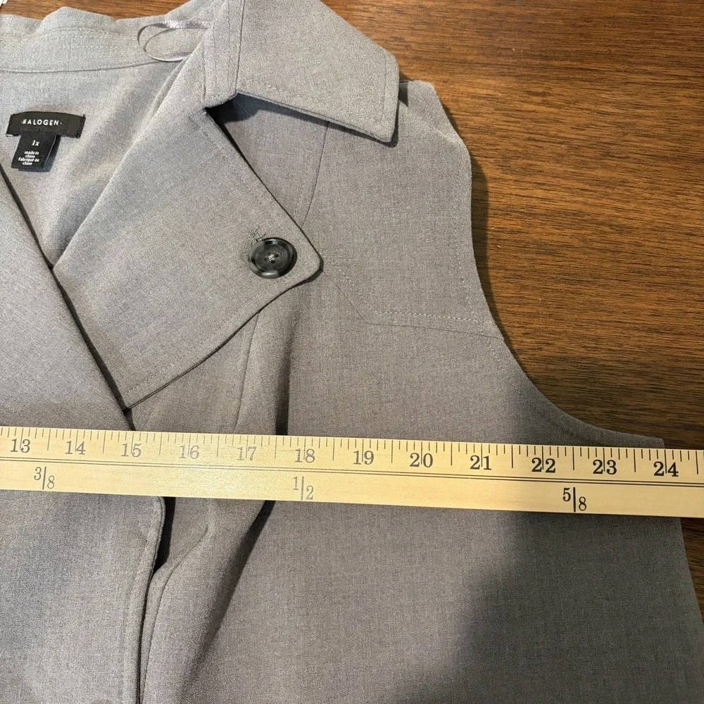 Halogen Double Breasted Woman's Trench Vest Size 1X Gray Classy Classic‎ Staple